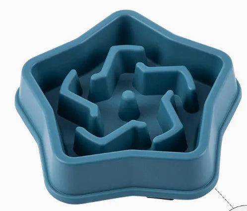 Anti-choke slow feeding dog bowl in plastic with anti-skid base, blue colour