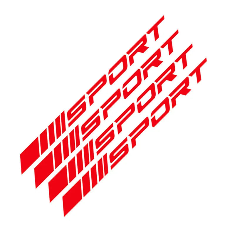Hollow design red car rim sticker on alloy wheel, measuring 10cm long.