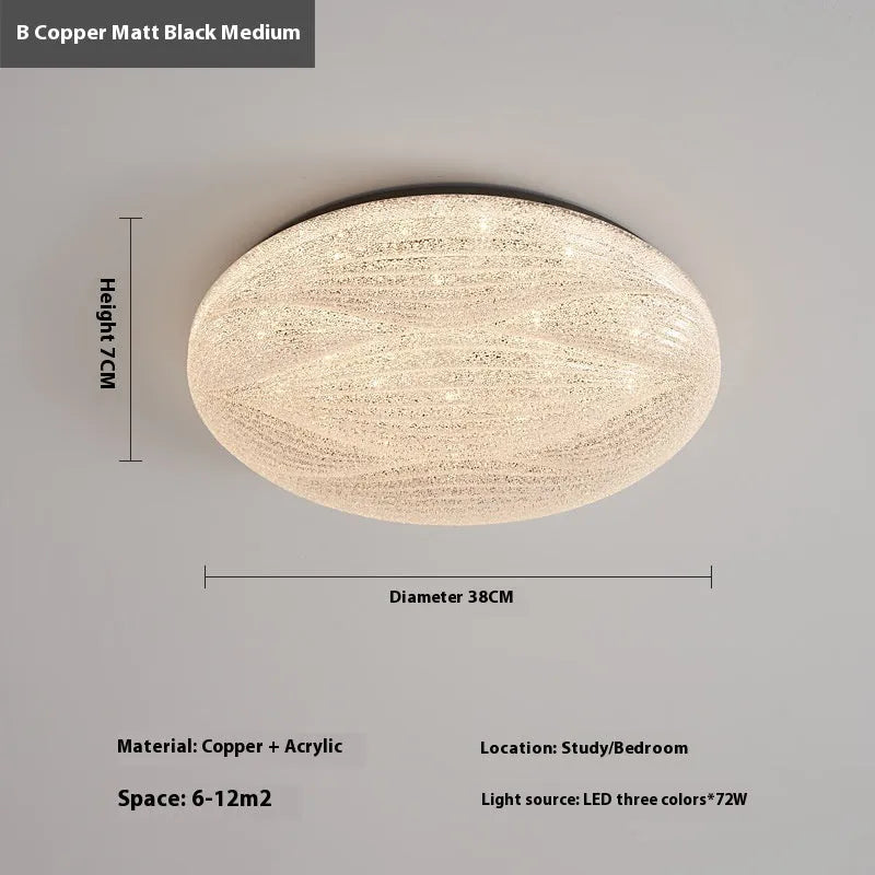 Modern light luxury cream style copper round ceiling lamp for bedroom with 26cm diameter option