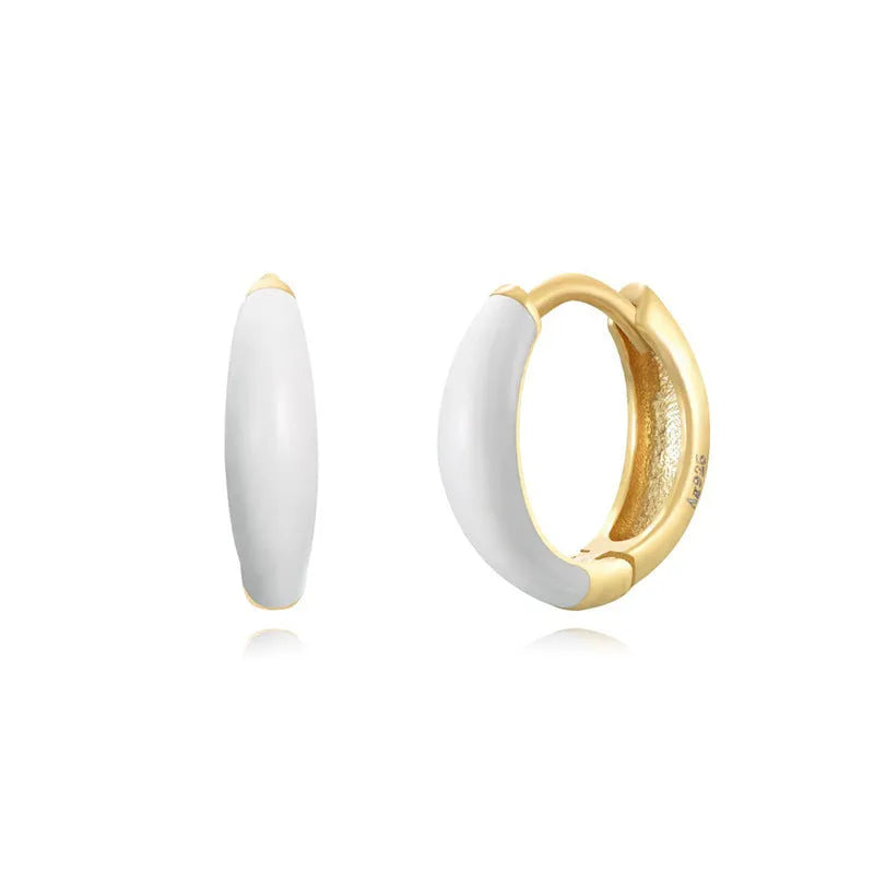 Curved oval epoxy earrings with colourful drip finish in geometric U-shape design