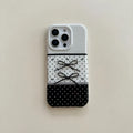 Black and white polka dot stitching stereo bow silicone phone case for iPhone