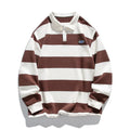 Striped pearl cotton polo shirt with lapel collar in loose fit for autumn wear