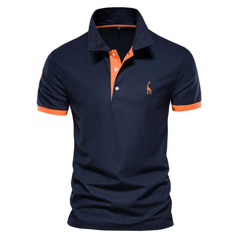 Men's slim fit short sleeve T-shirt with a detailed embroidered deer design on the chest.