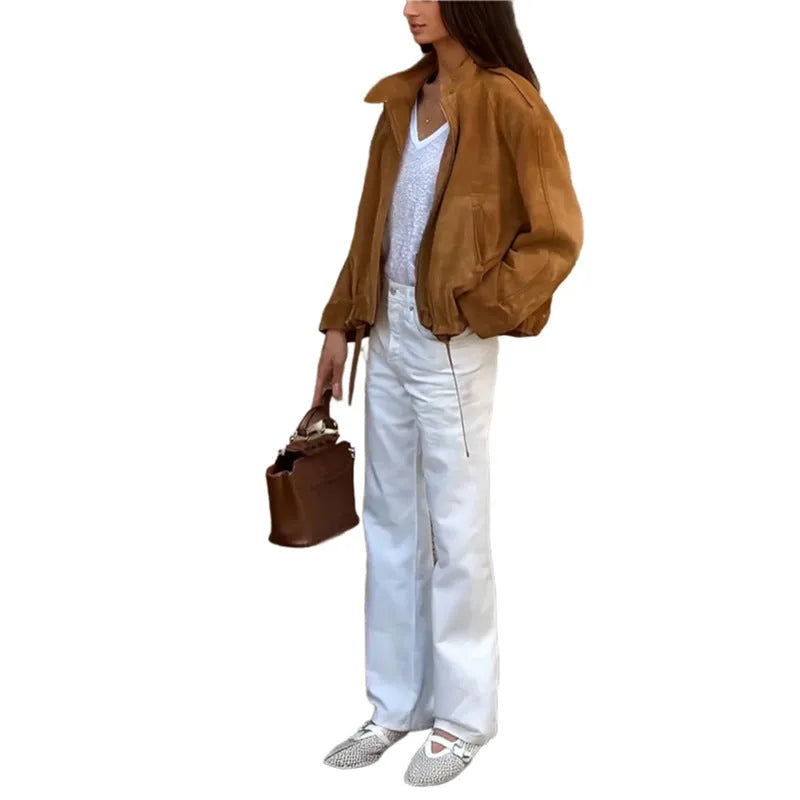 Men's retro solid colour loose fit polyester jacket on a model.