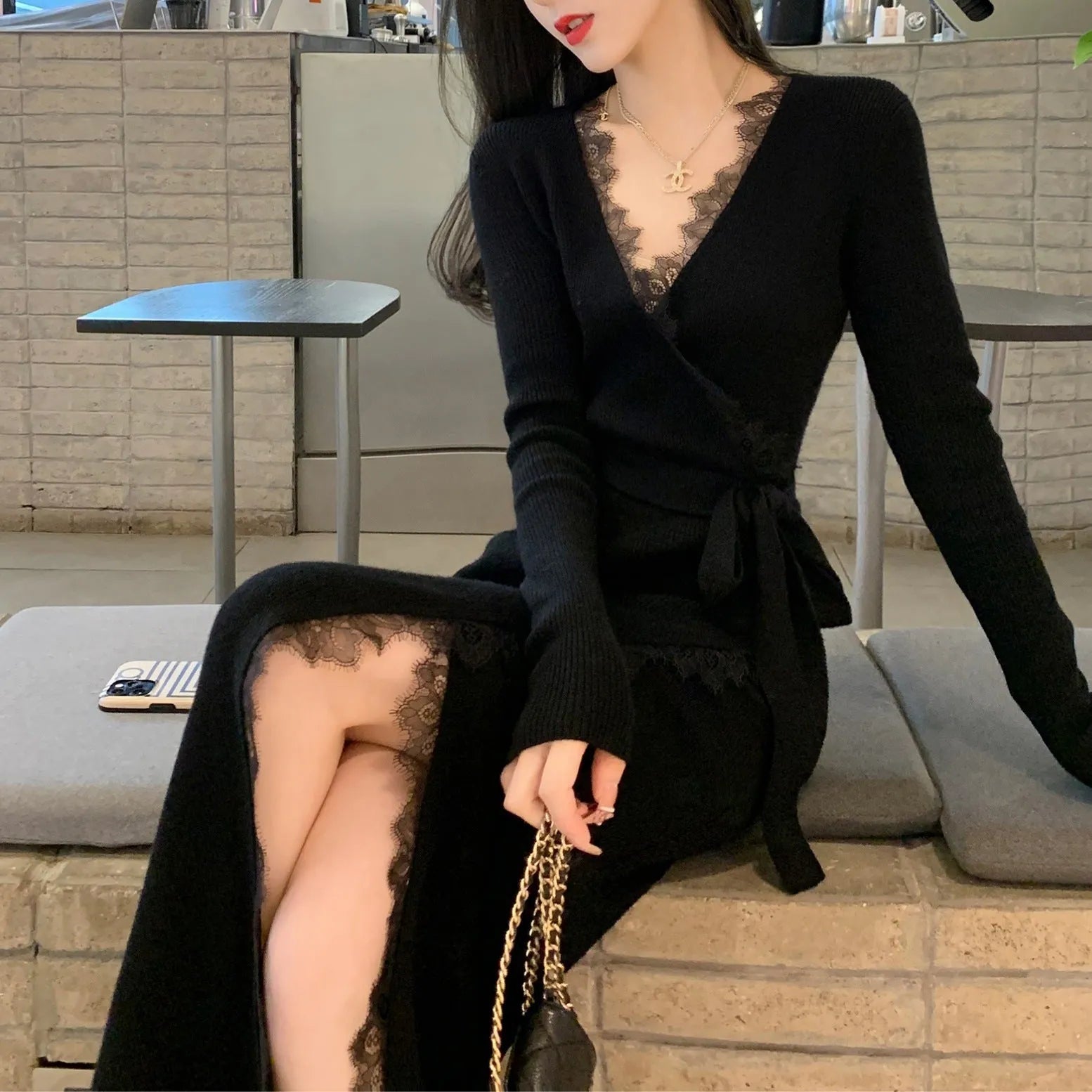 Black polyester women's slim fit princess dress skirt showing elegant style and free size fit