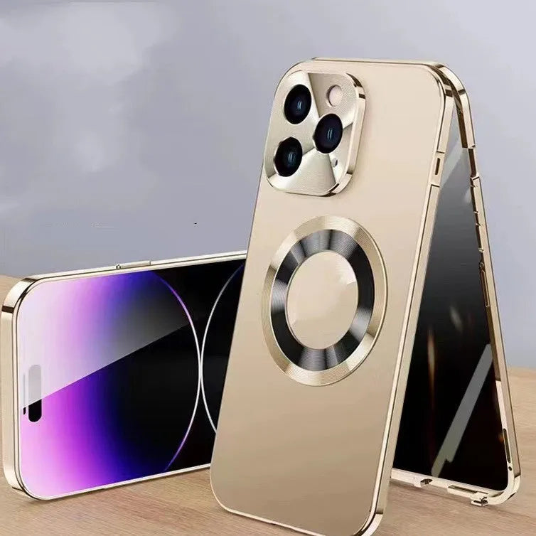Magnetic protective iPhone case with metal anti-peep clip in various colours for models 12 to 15.