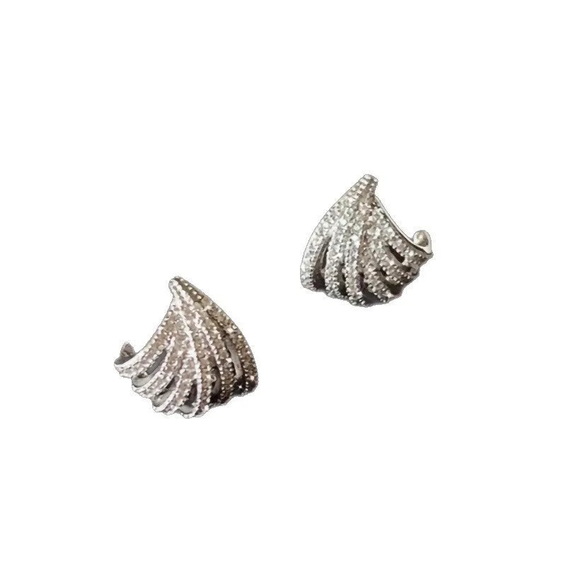 Zircon geometric drop earrings with electroplated platinum finish and line design elements