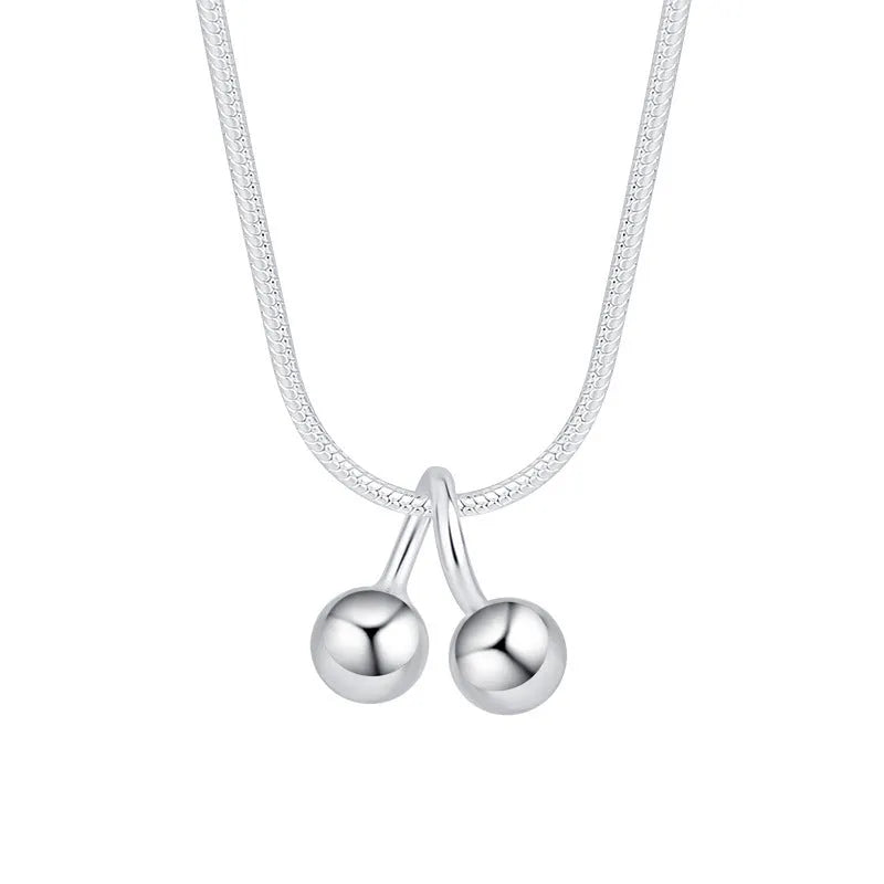 Silver cherry necklace with adjustable snake bones chain and Korean style design