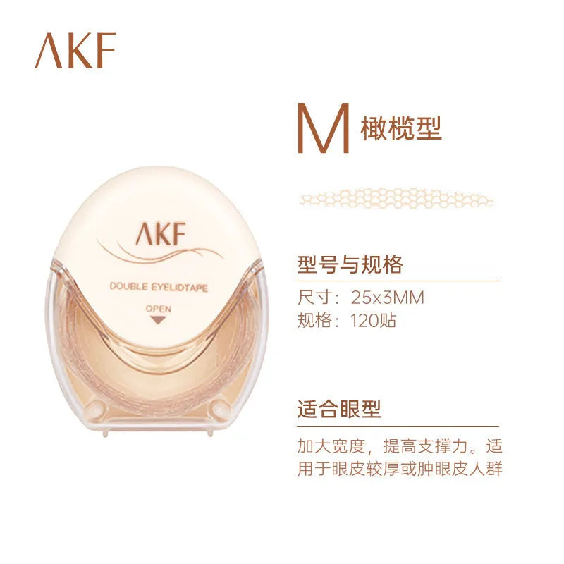 Double eyelid stickers showing invisible lace design in three shapes: Crescent S, Crescent M and Olive M