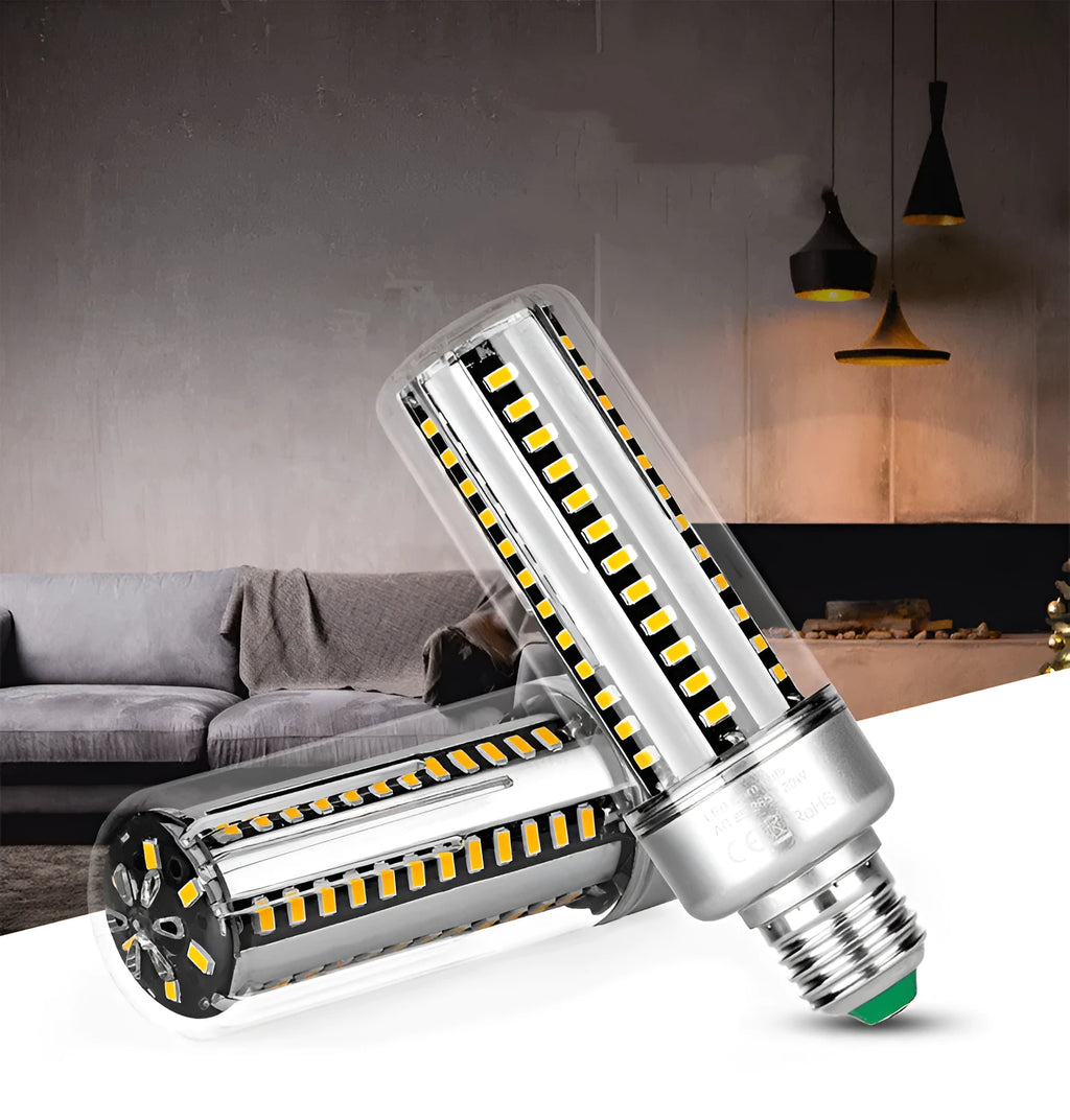 E26 E27 25W aluminium LED corn lamp showing dimensions and warm white or white light options
