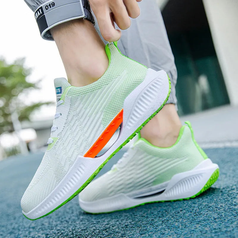 Men's blue mesh casual sports shoes with round toe design and plastic soles