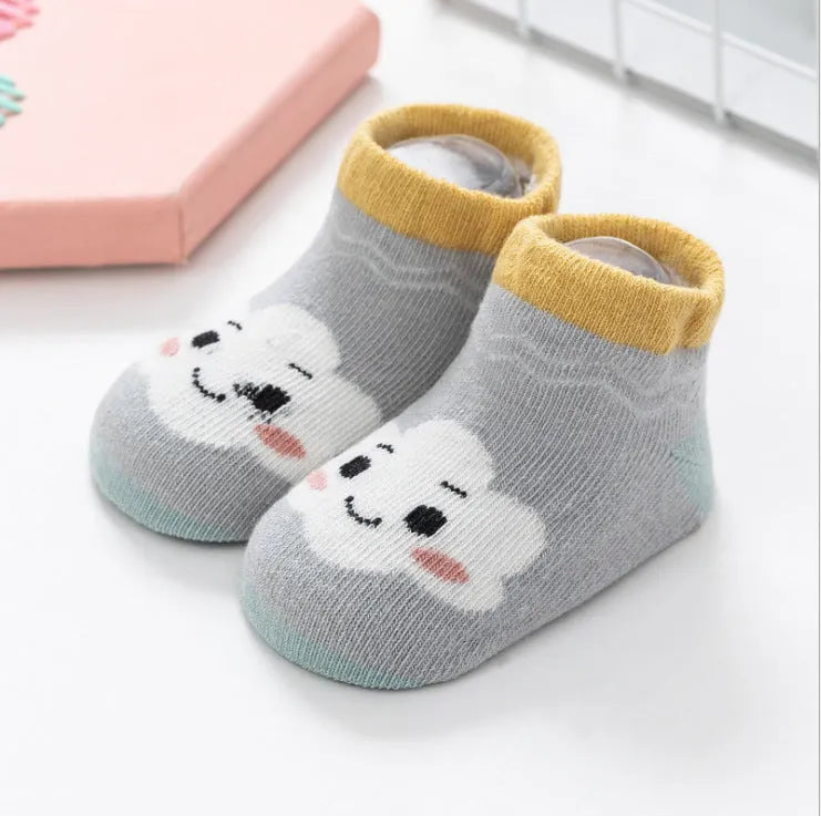 Baby combed cotton boat socks with stripes for 0-1 years old, yellow white cloud colour