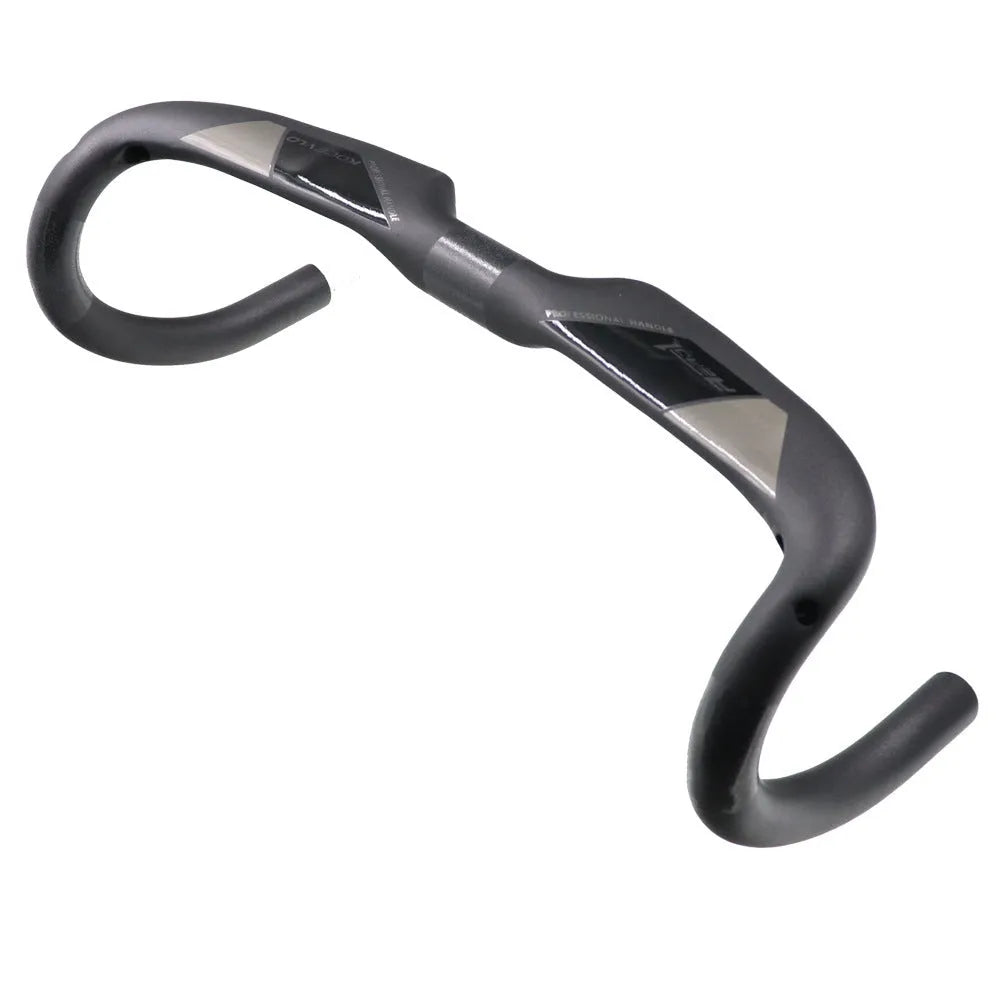 Wei Bike matt carbon fibre road bicycle handlebar showing bent drop bar shape