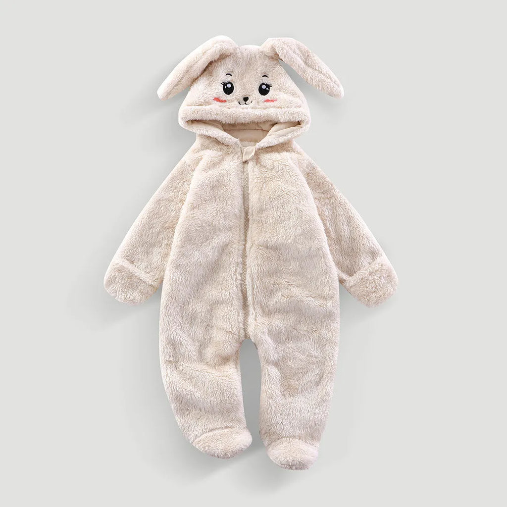 Boys and girls thermal jumpsuit pajamas in milky white, thickened polyester fibre, suitable for babies 59cm to 80cm tall.