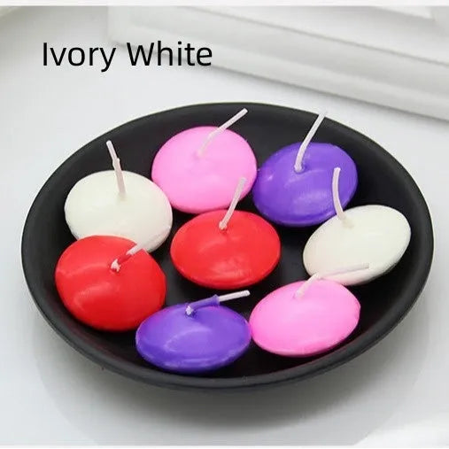 Ivory white floating candle, cylindrical paraffin wax, pack of ten, for wedding ceremony props