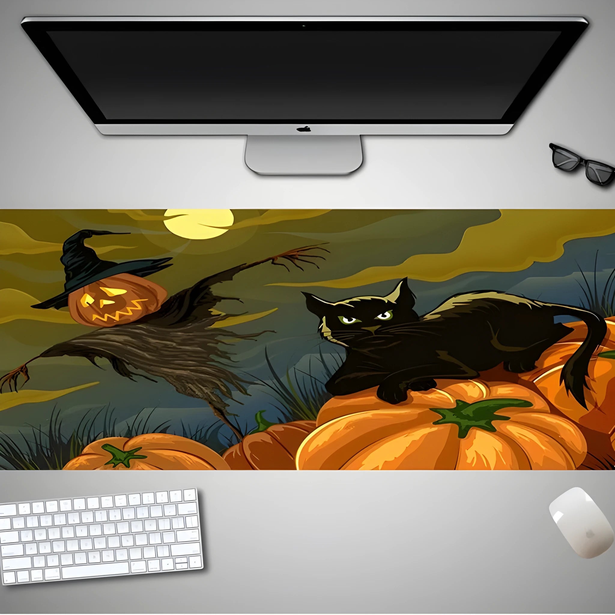 Oversized Halloween computer mouse pad with seasonal graphics and non-slip rubber base