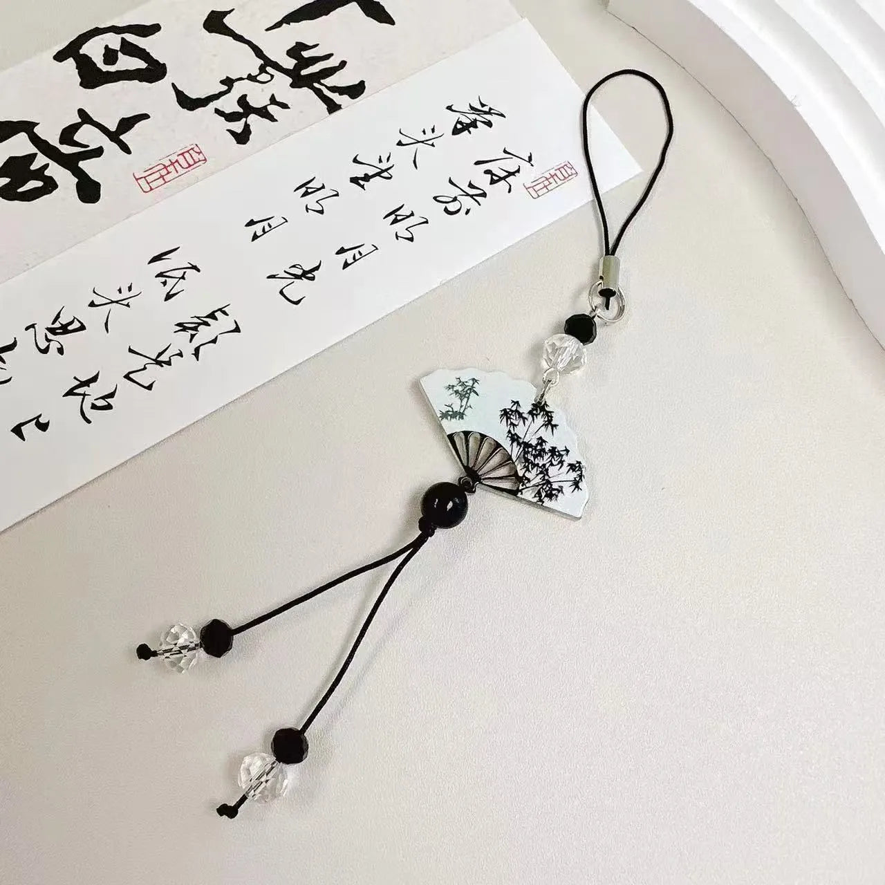 Guofeng Chinese style pendant keychain with plant and flower bead design in baked varnish finish