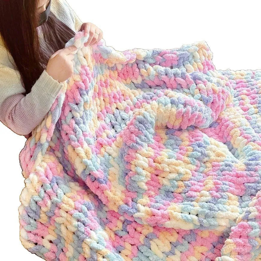 Chenille knitted braided gravity blanket in modern simplicity style showing textured surface