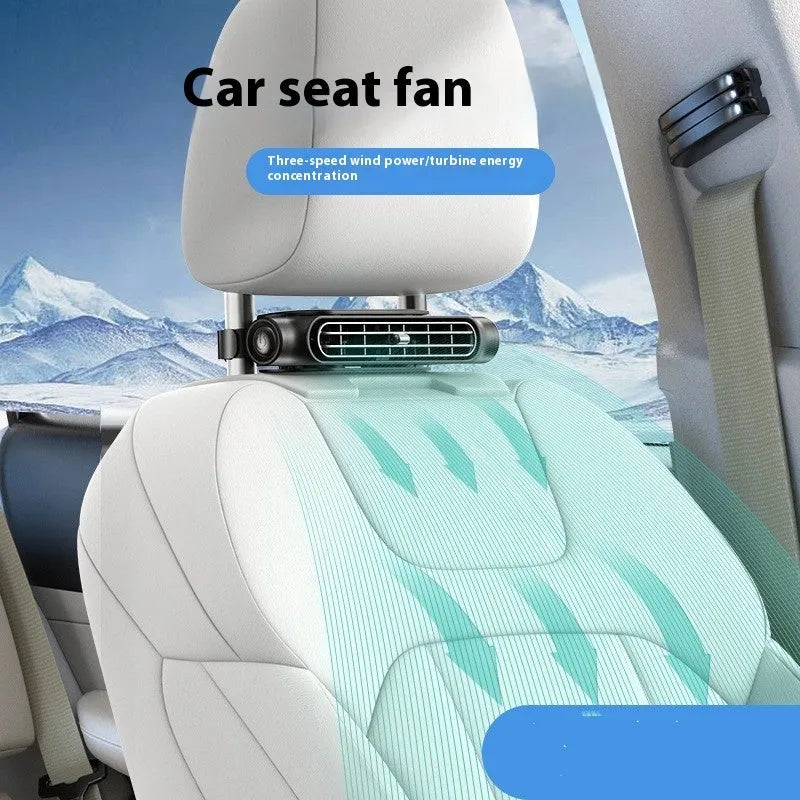 USB plug-in car fan with brushless motor and Velcro mounting for seat ventilation