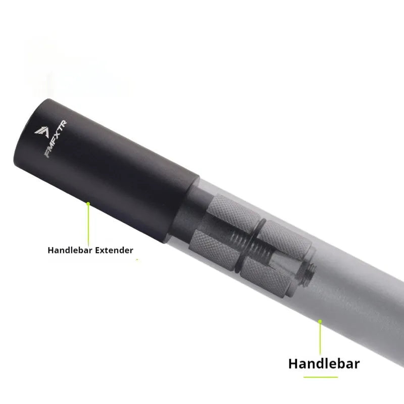 Pair of silver aluminium alloy folding bicycle handlebar extension rods showing extended and folded positions.
