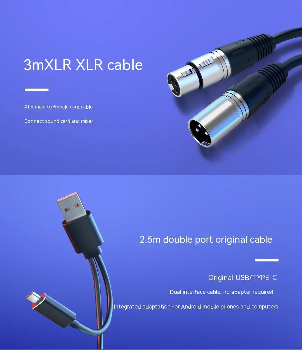 Dynamic noise reduction microphone in black colour with XLR cable and mounting base