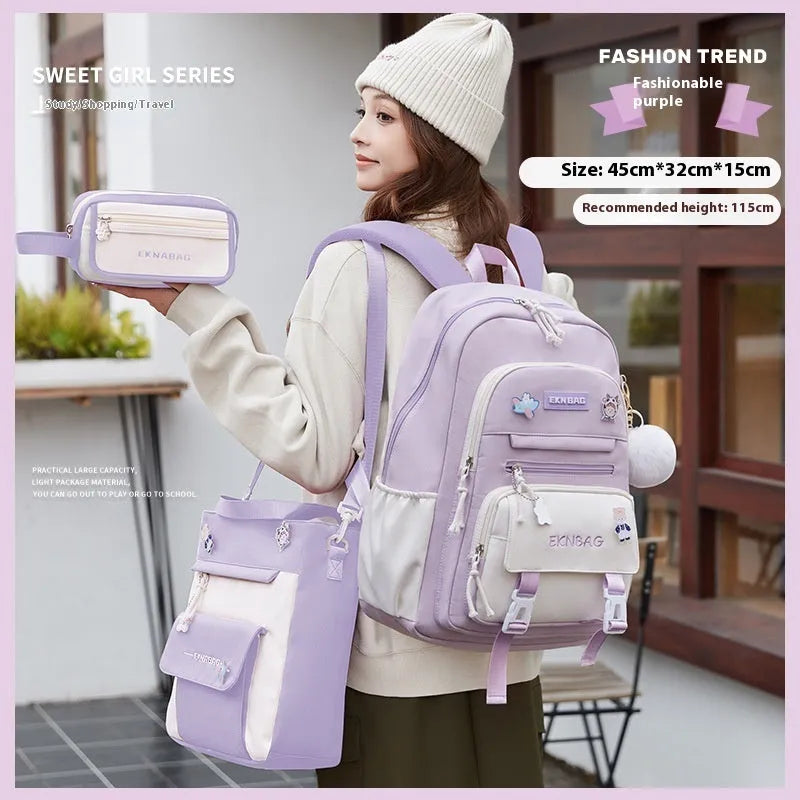 Waterproof Oxford cloth school backpack for girls with curved shoulder straps and spine protection system