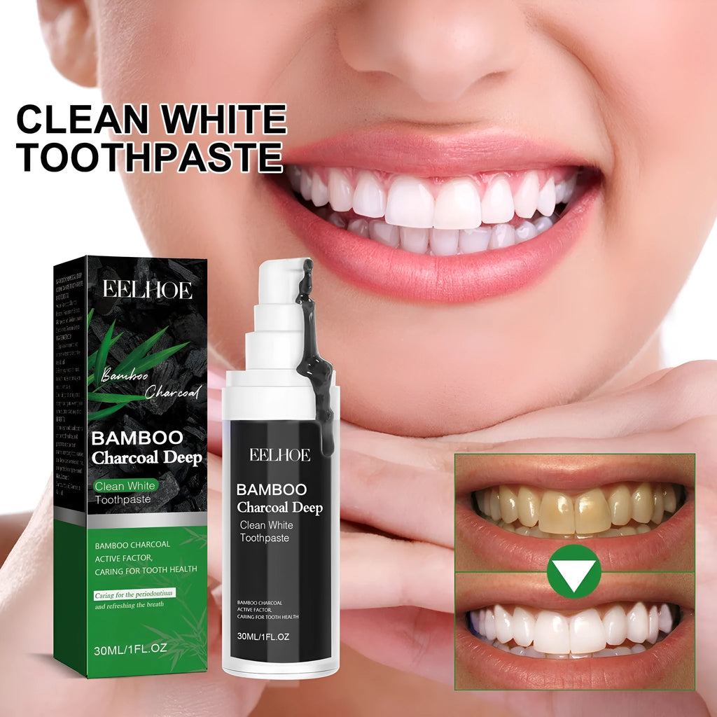Bamboo charcoal bright white toothpaste in 30ml tube with triple-antibacterial formula