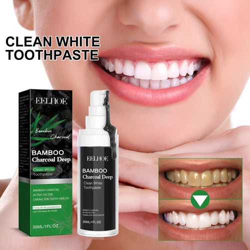 Bamboo charcoal bright white toothpaste in 30ml tube with triple-antibacterial formula