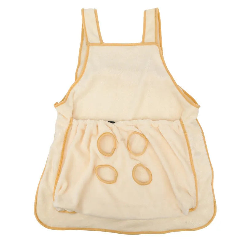 Plush pet carrier apron for small cats and dogs showing adjustable neck strap and pet opening