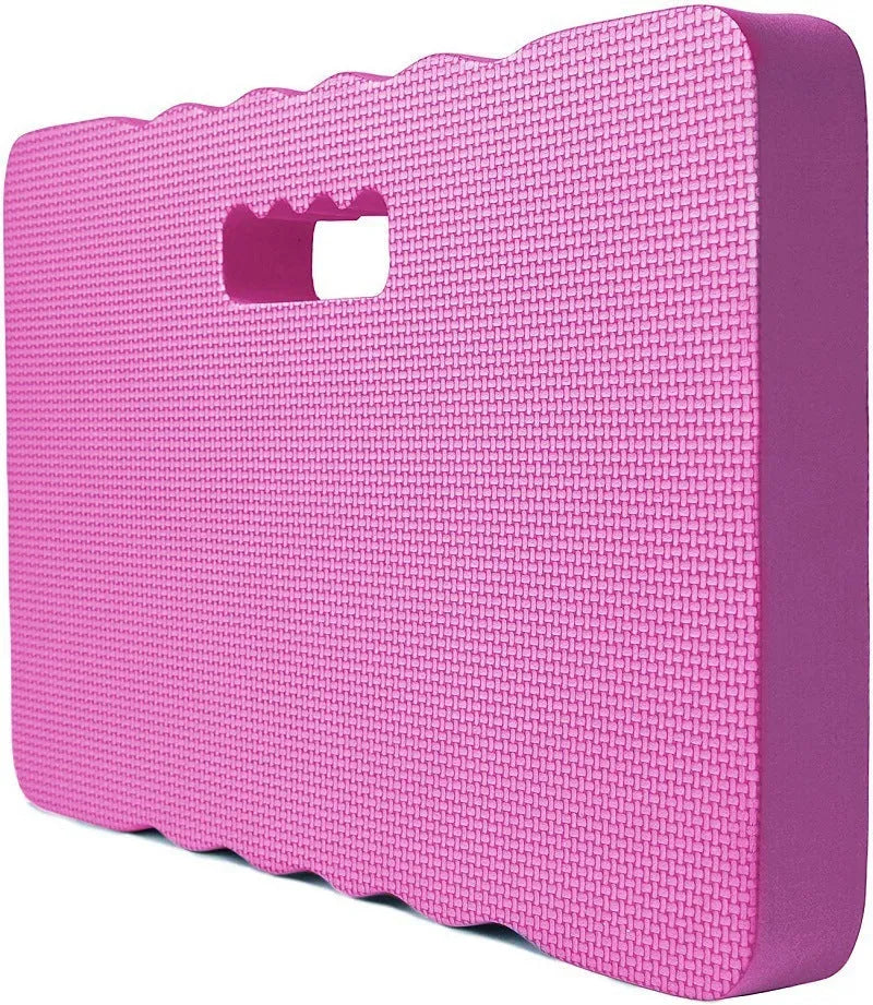 A blue Eva foam garden kneeler pad on grass, measuring 45 cm long by 28 cm wide.
