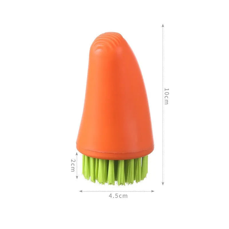 Carrot-shaped nylon cleaning brush with radish pattern in orange colour