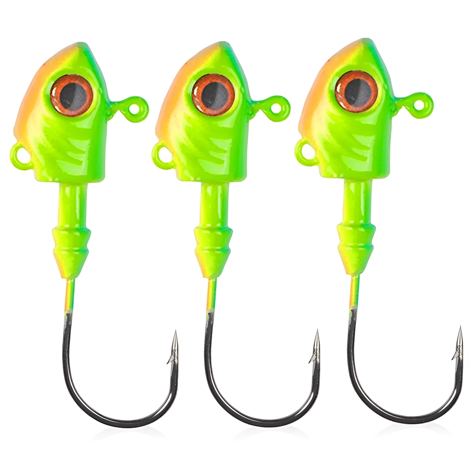 Beizheng Road yayu simulation lead head fishing hooks in blue, silver, yellow colours showing weight options.