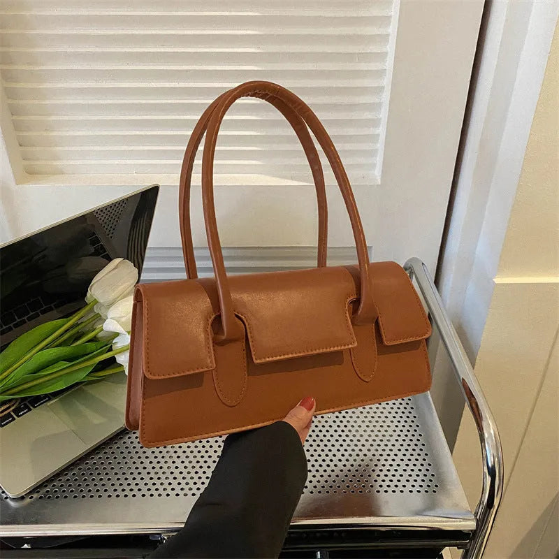 Women's small square shoulder bag in PU leather with document compartment interior and sandwich pocket exterior