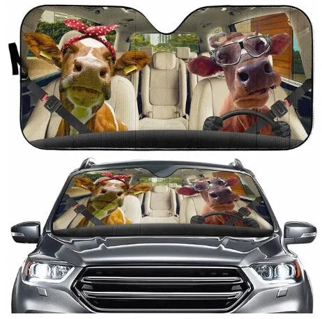 Telescopic aluminium foil car sun visor extended across a vehicle windshield