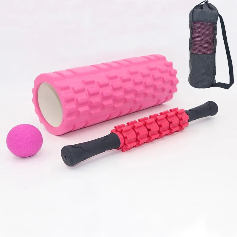 33cm black fitness foam roller with six-piece segmented construction for massage therapy