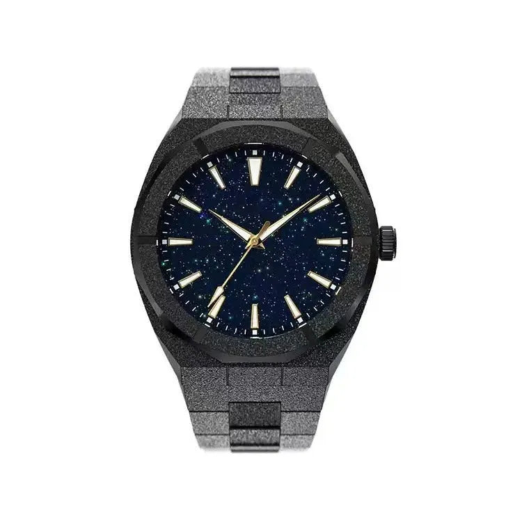 Men's stainless steel business watch with luminous markers in black, gold, or silver