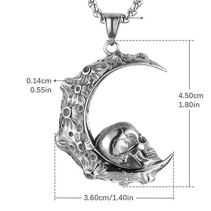 Men's stainless steel necklace with electroplated silver skull pendant in six design variations