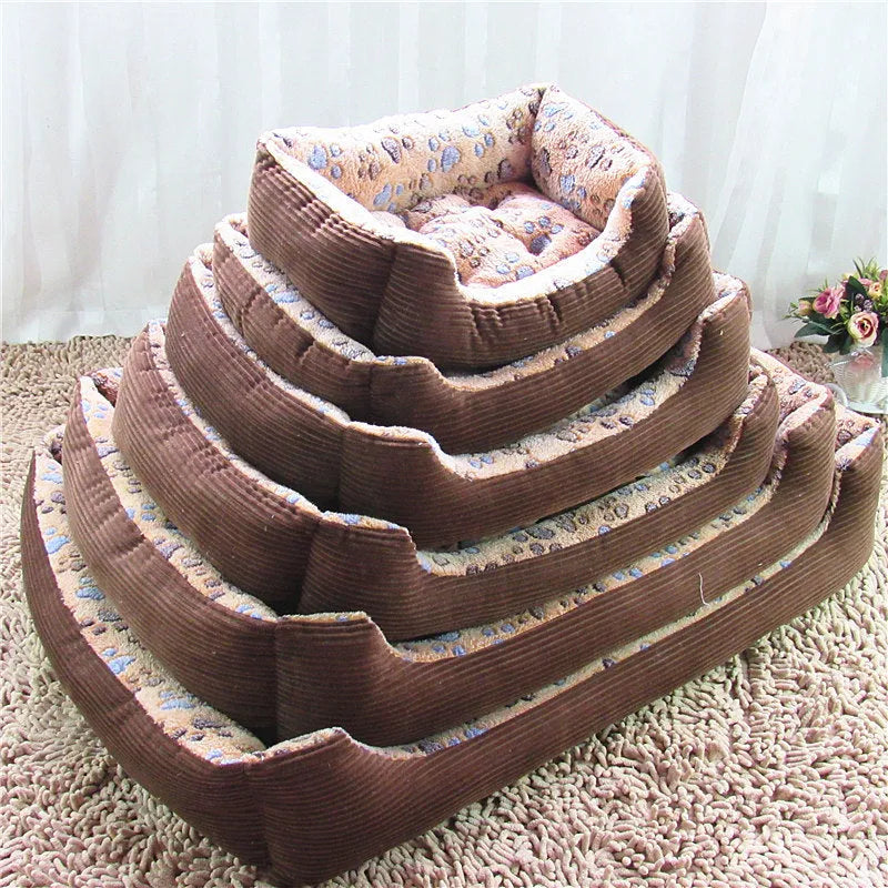 Soft plush dog bed with raised edges in beige colour showing sofa-style design for small pets