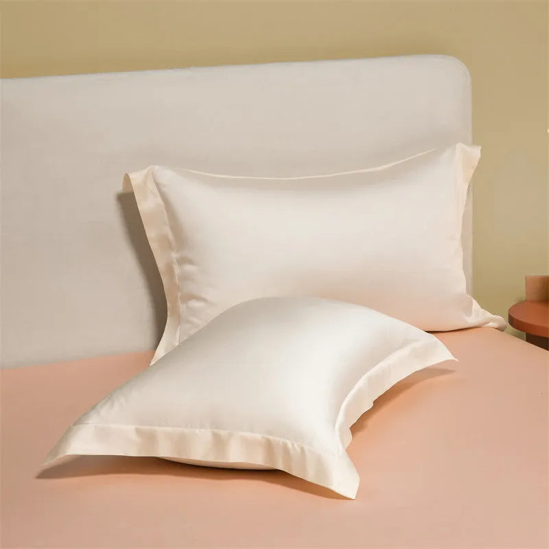 Luxury Tencel Lyocell bedding set with quilt cover, sheet, and pillowcases in grey.
