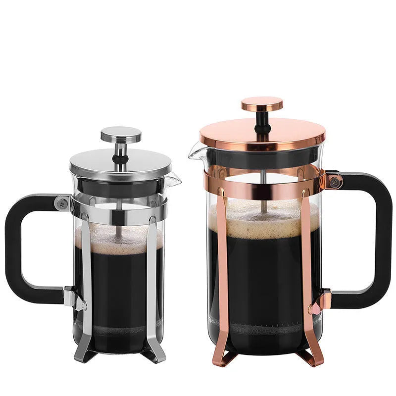 Stainless steel filter extraction tea infuser with fine mesh, 350ml capacity, rose gold finish, on a white background