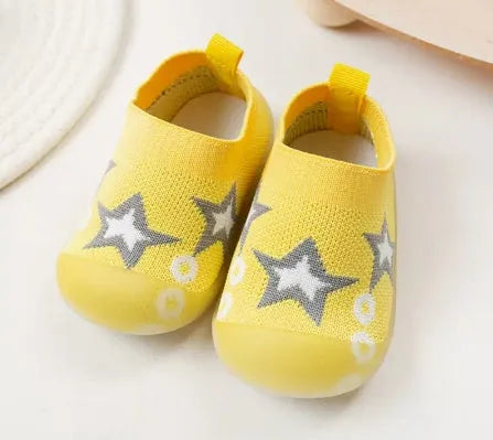 Baby soft sole non-slip walking shoes with breathable cotton upper and natural rubber sole in multiple colours