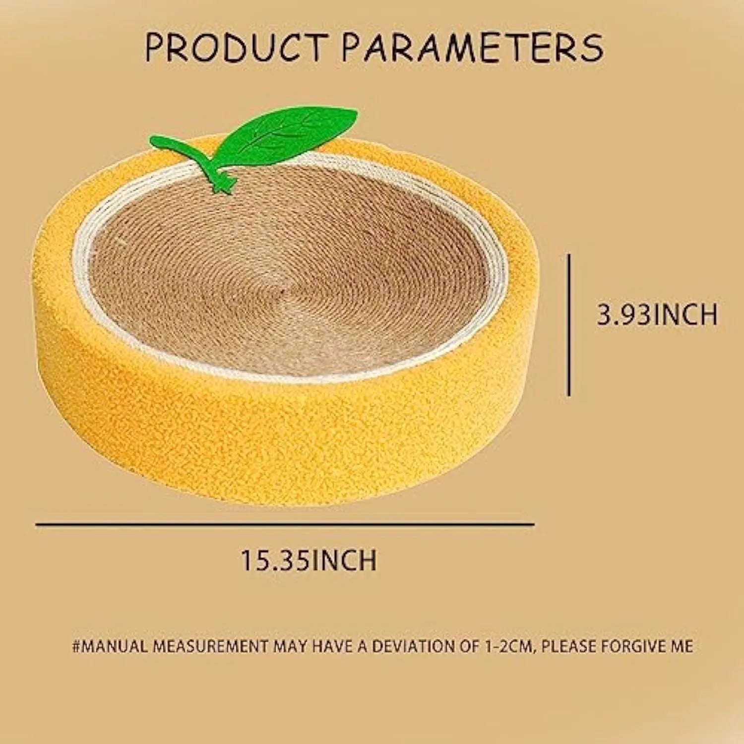 Round orange sisal cat scratching board with concave centre serving as both scratching surface and sleeping bed