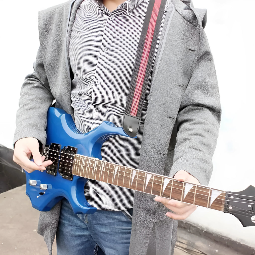 Woven crossbody guitar strap in Army Green colour, showing adjustable buckle and end fittings.