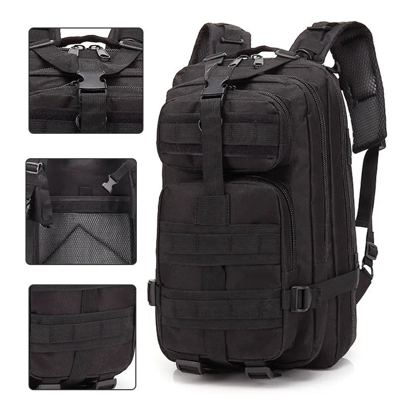 Large khaki hiking backpack with air pillow belt system shown for off-road use.