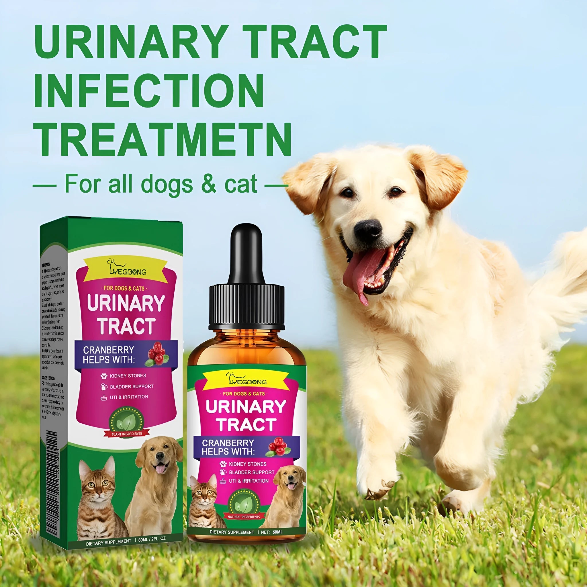 60ml pet pain relief liquid supplement bottle with natural ingredients for cats and dogs