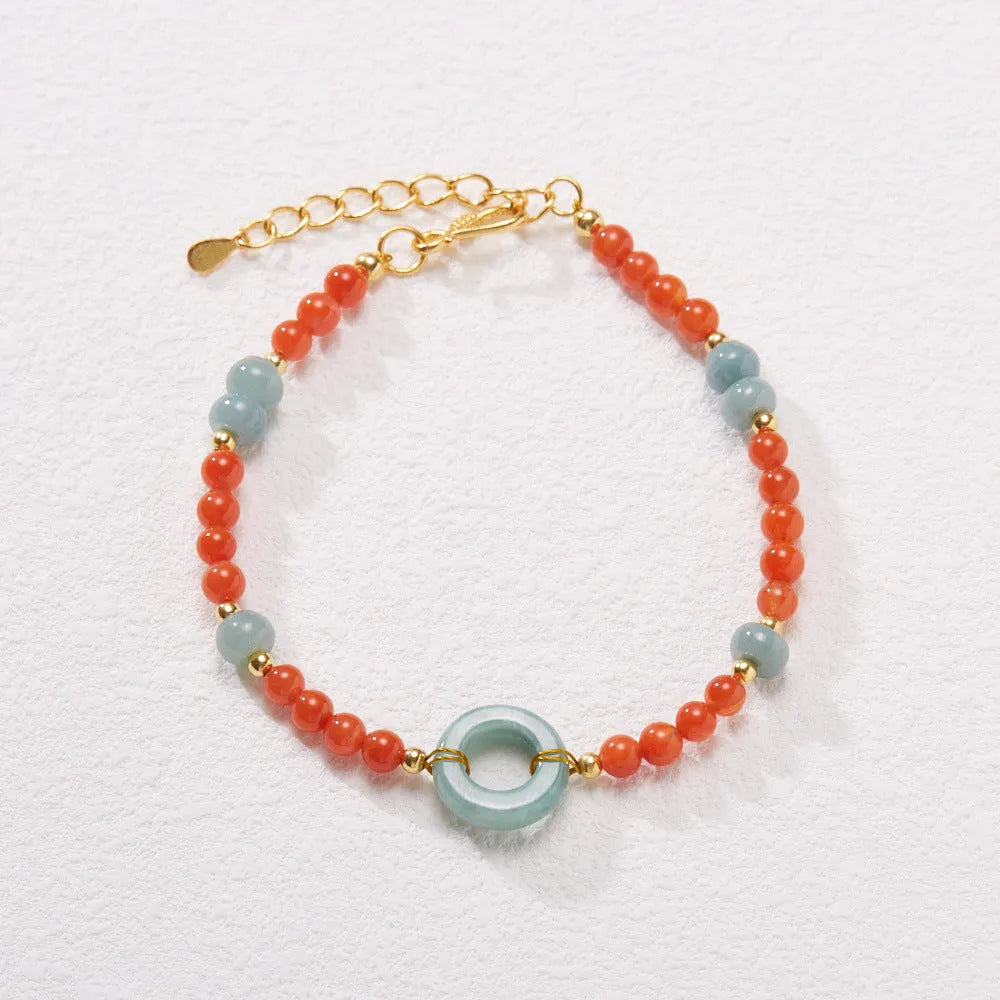 Natural South Red agate bracelet for women, 4mm beads, adjustable hand circumference 15.5-18cm, safety buckle clasp