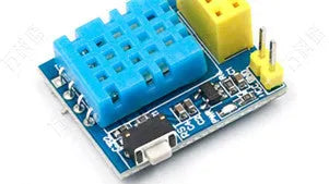 Compact DHT11 temperature and humidity WiFi node module on a white background.
