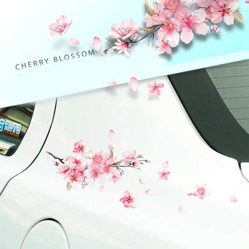 Cherry blossom flower pattern car sticker in two size options on a vehicle window.