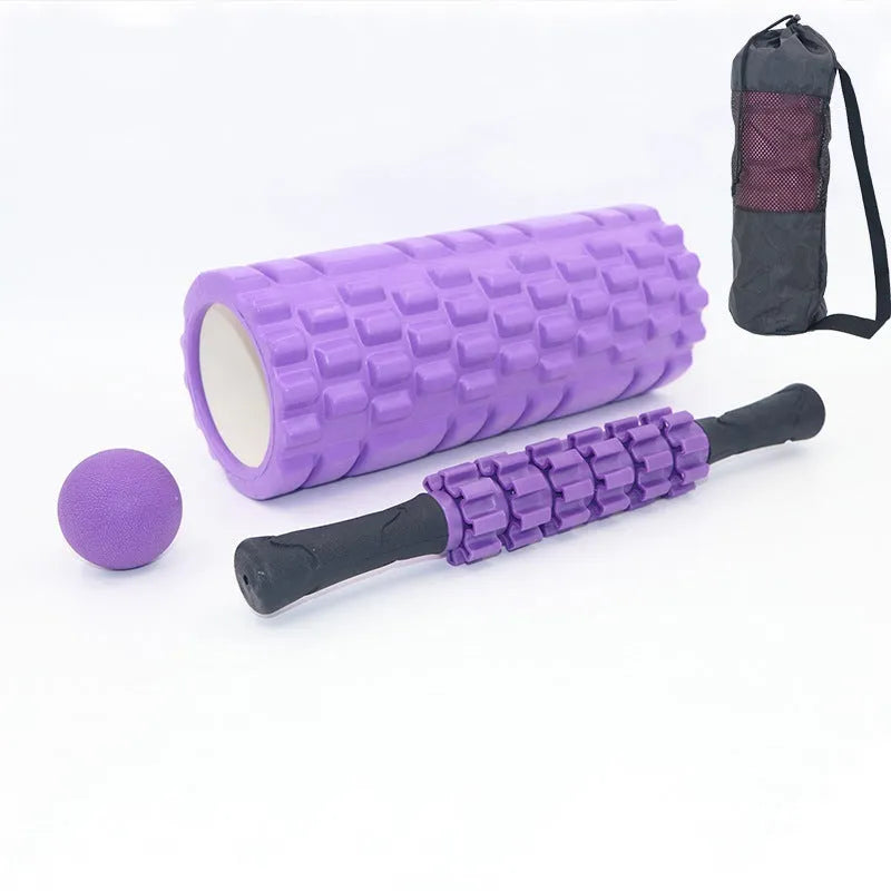 33cm black fitness foam roller with six-piece segmented construction for massage therapy