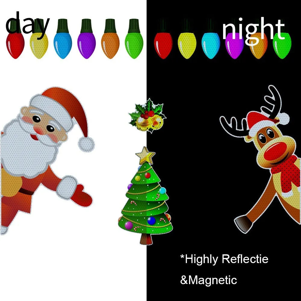 Christmas elk reflective magnetic car decoration sticker in cartoon style on vehicle surface